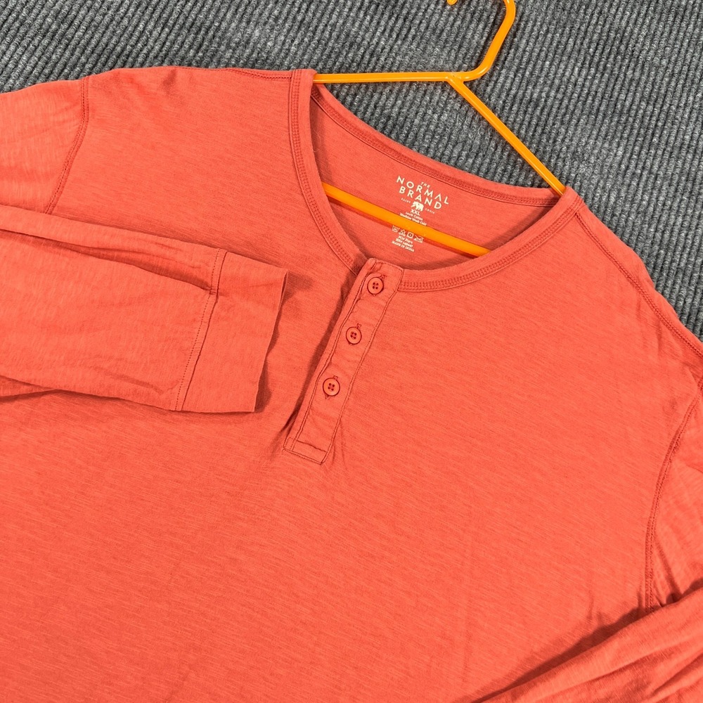 The Normal Brand Henley Shirt Mens 2XL XXL Orange Long Sleeve Casual Cotton